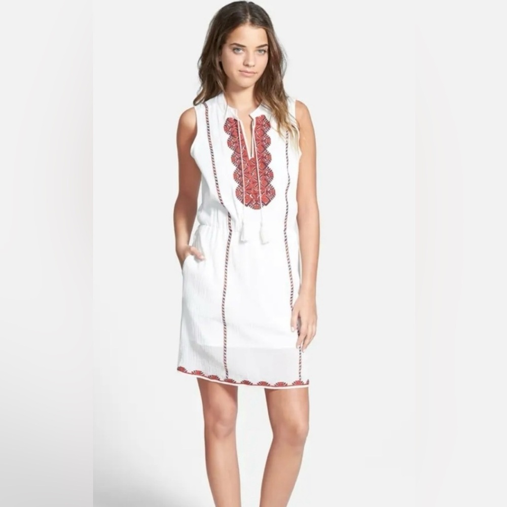 Madewell Ivory and Crimson Embroidered Dress - Picture 5 of 7
